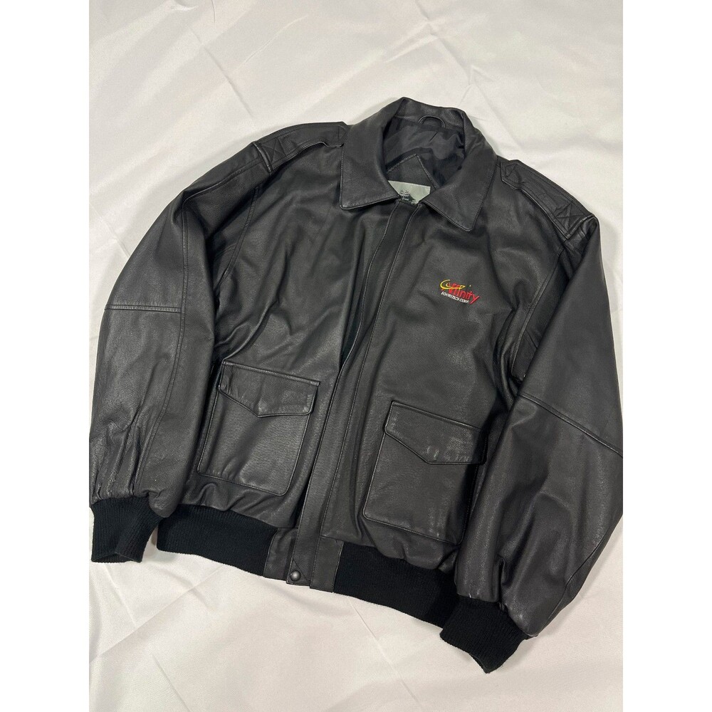 Burk's Bay Men Black Genuine Leather Bomber Jacket Affinity Logistics Corp Large